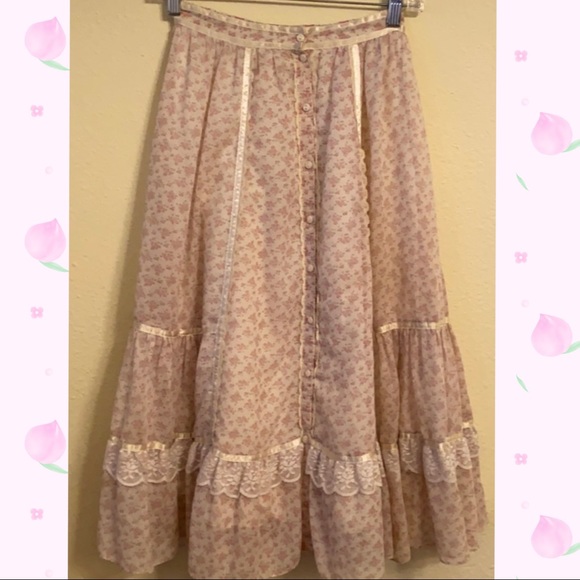 🍬ISO🍬Gunne Sax Gunnies pink Lavender calico floral Cottagecore Skirt💕 - Picture 1 of 8